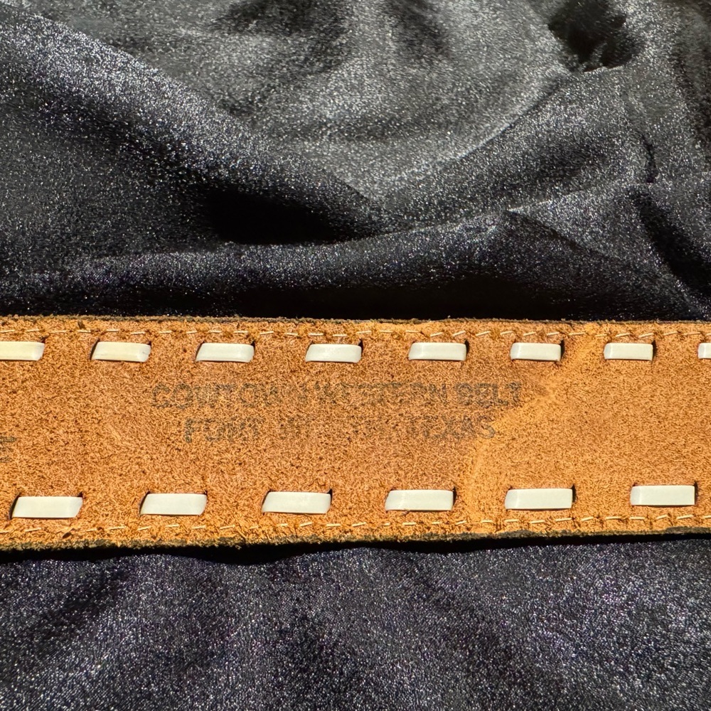 Western Cowboy Belt w/Cream Laced Leather Edging - Sz. 40 - Picture 8 of 12